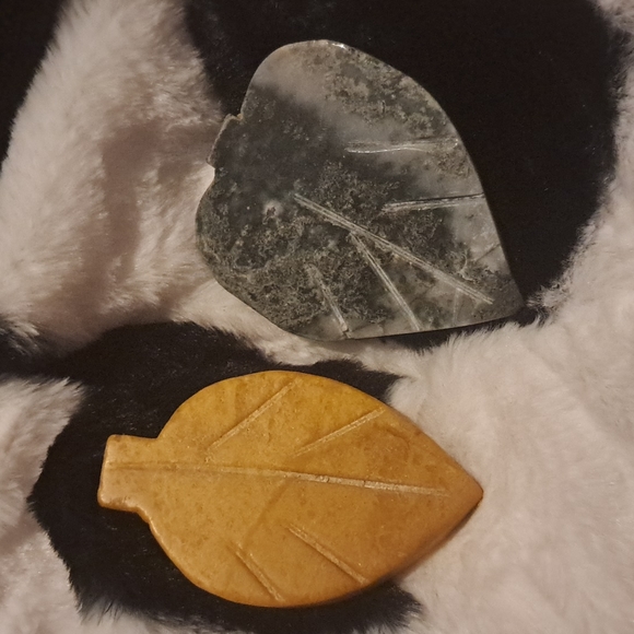 Hand Crafted Other - Yellow Jasper and Moss Agate Leaf Shaped Crystals